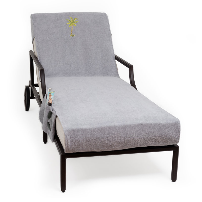 Housse de terrasse méridienne avec pochettes latérales à motif brodée palmier, Gris
