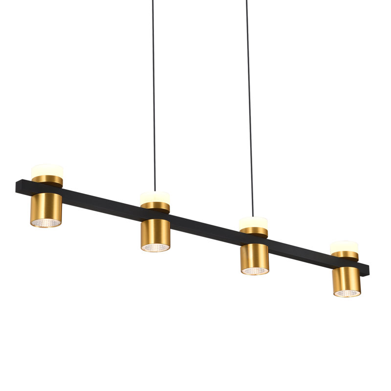 Ferro 34" Black Crystal LED Linear Chandelier with Gold Spotlights