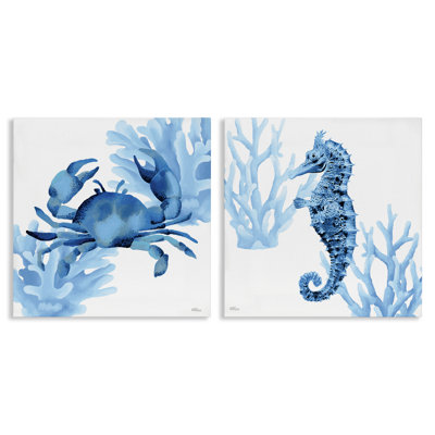 «Crab & Seahorse Abstractions», ensemble d'art mural sur toile 2 pièces, design par Cat Thurman Designs