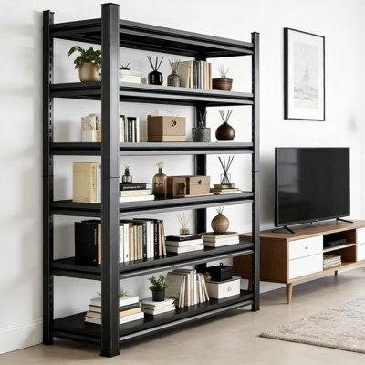 82"H×40"W Adjustable Metal BookShelf,6 Tier Industrial Bookcases,3600lbs Heavy Duty Garage Storage Shelving Unit with Thickened Double-Layer Posts,for Living Room,Office,Kitchen,Warehouse,Basement,Study,Bathroom,Laundry,Tool-Free Assembly,Black,16"D