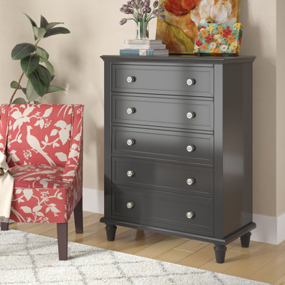 Commode verticale en bois manufacturé à 5 tiroirs avec glissières en métal Jazmond 
