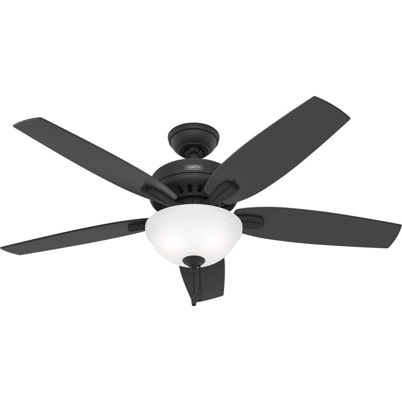 52" Newsome 5 - Blade Standard Ceiling Fan with Pull Chain and Light Kit Included, Matte Black