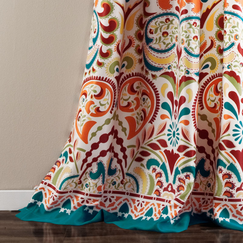 Room Darkening Curtain Pair, Turquoise/Tangerine, 52"W x 84"L