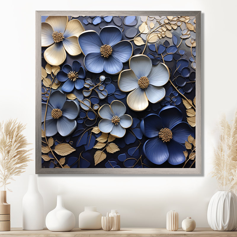 Magnifique décoration murale violette bleue et dorée, H 16 po x l 16 po x P 1 po, Cadre simple argenté