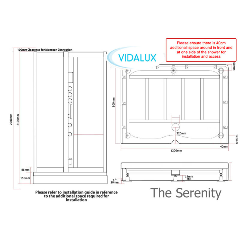 Vidalux Serenity Steam Shower 1200 x 900, White