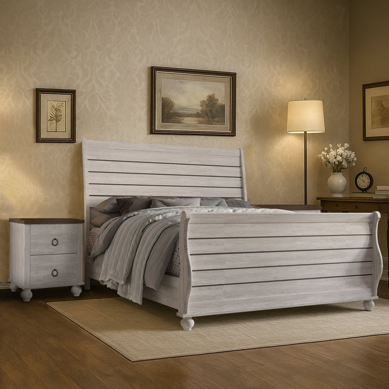 Base de lit à panneau grand avec 2 tables de chevet Home Design Dresdyn, Grand