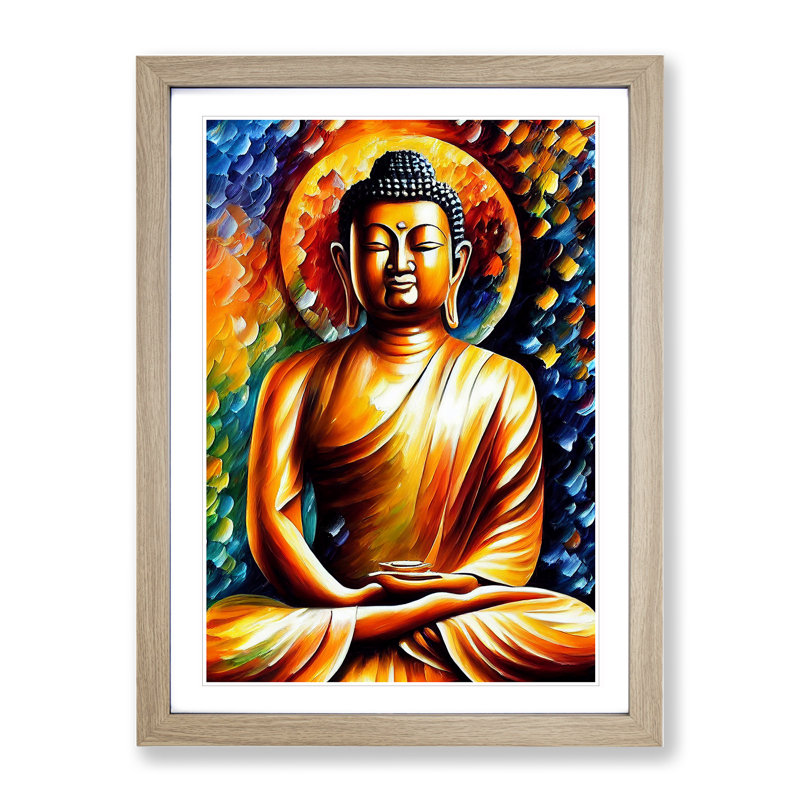 View Of Buddha No.3 - Single Picture Frame Print, 64cm H x 46cm W, Oak