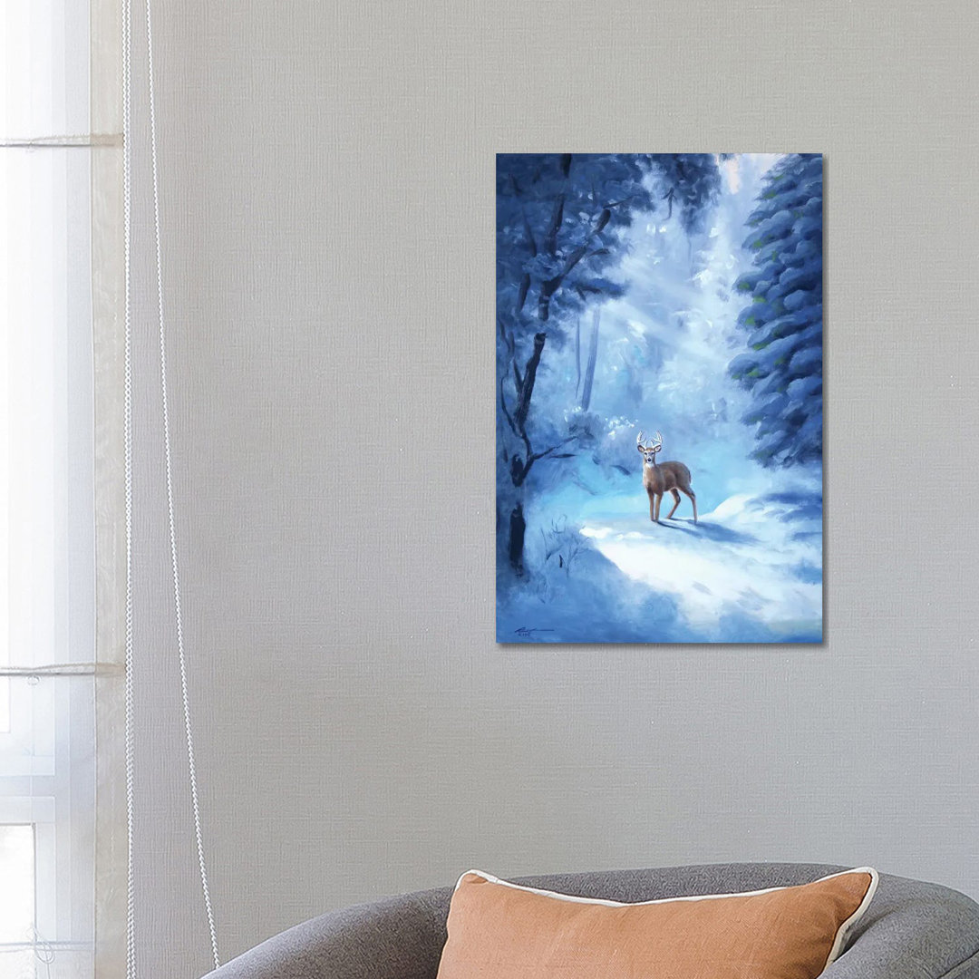 Buck In Snow von D. "Rusty" Rust - Galerie-umwickelte Leinwand Giclée auf Leinwand