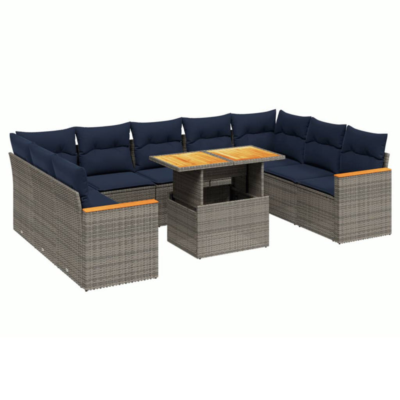  Ensemble de canapé de patio 10 pièces avec coussins en rotin de polyester, Gris, Bleu