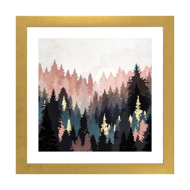 Printemps forêt clair - imprimé, H 16 po x l 16 po x p 1 po, Encadré en papier doré