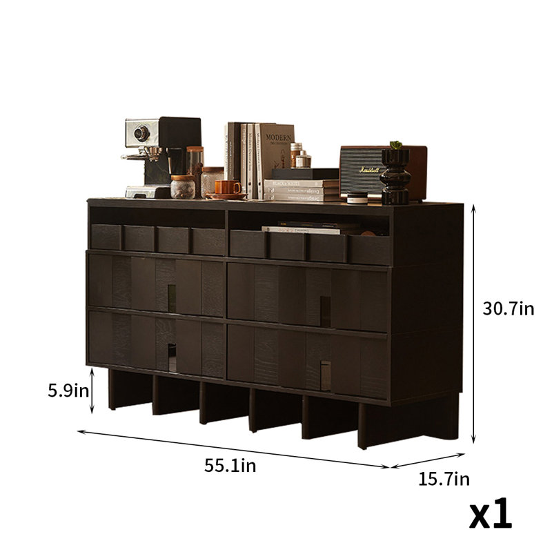 Commode 6 tiroirs Light Luxury, Noir
