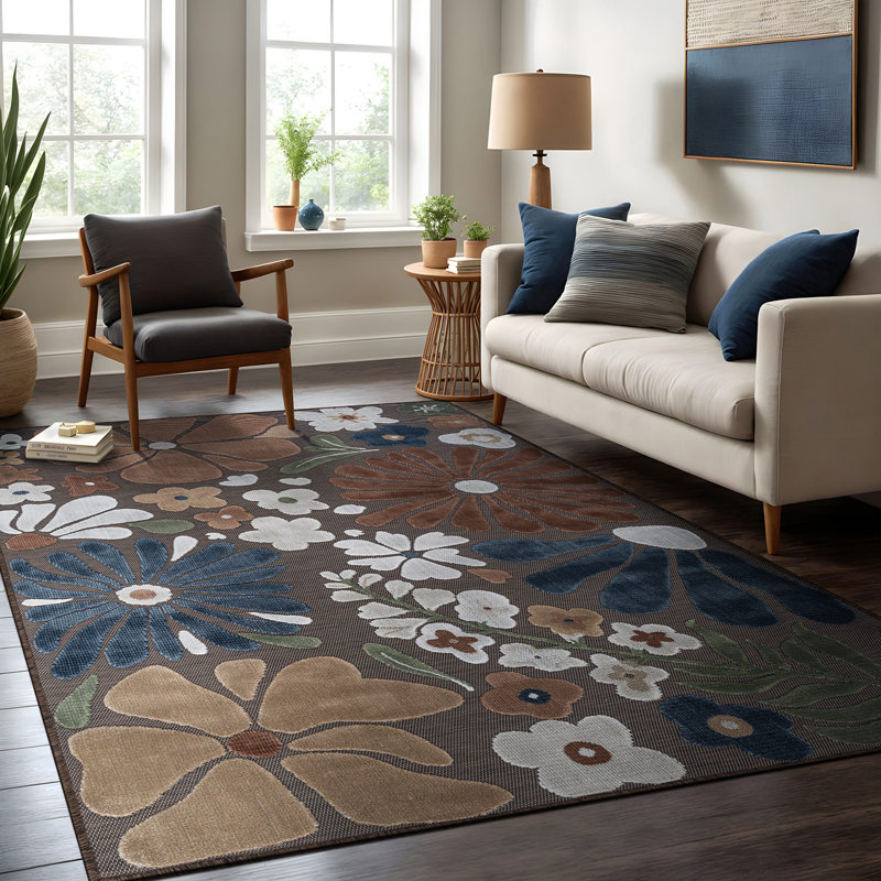 Tapis floral d'intérieur pour l'extérieur, Rectangle 8' x 10', Brown
