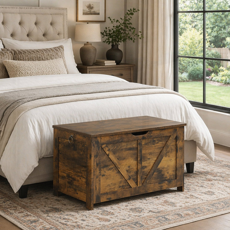 Banc de rangement et coffre pour jouets Retro avec rangement spacieux et intérieur facile à assembler, Rustic Brown