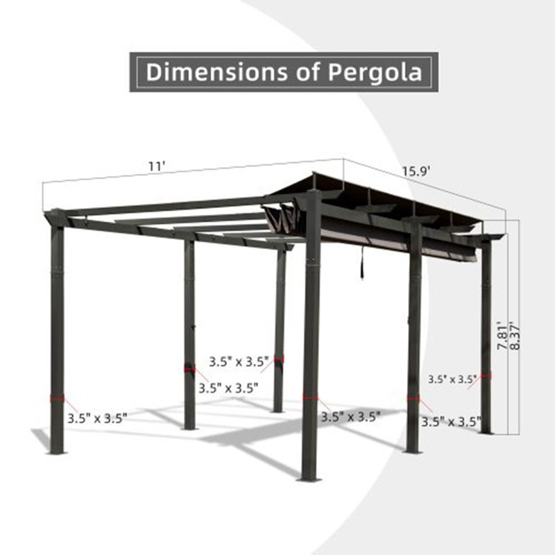 Pergola rétractable polyvalente pour tout espace extérieur, Gris foncé