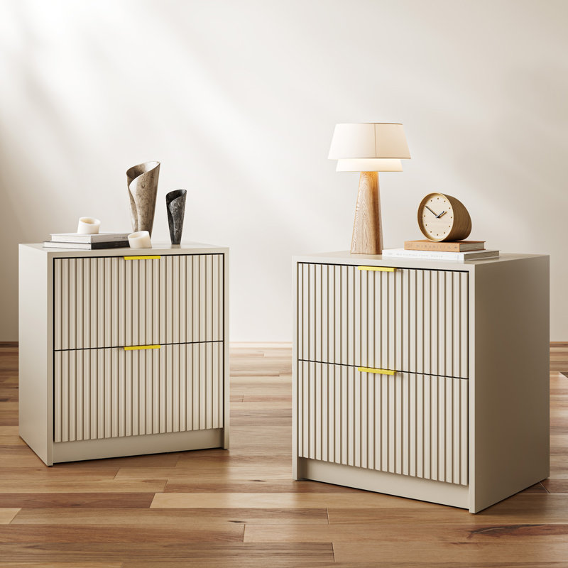 Table de chevet avec 2 tiroirs (ensemble de 2), Beige