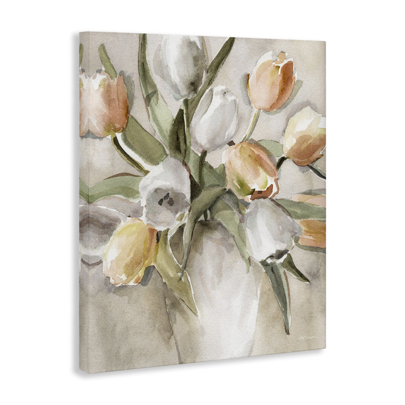 «Peach Tulips Bouquet», art mural par Carol Robinson, H 40 po x l 30 po