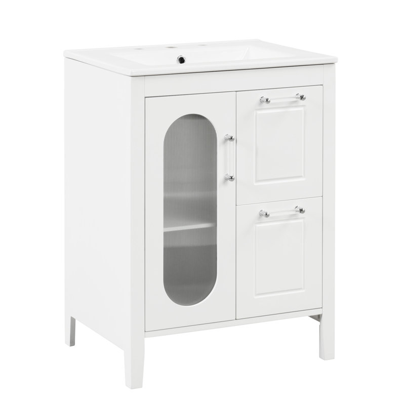 24" Bathroom Vanity With Sink, Blanc
