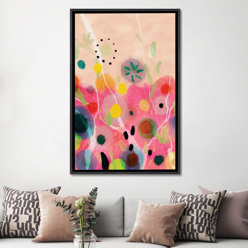 «Flower Power Abstract» par Ana Rut Bré - impression d'art graphique, Aucun mat, Toile avec cadre noir patiné
