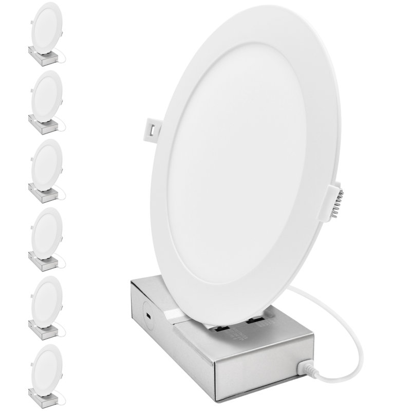 LUXRITE 8 In. LED Recessed Light with J-Box, Canless Mini Panel Light, 5CCT, 13/15/18W, 1050/1250/1500LM, CRI90, Dimmable 120-277V IC Rated ETL 6 Pack