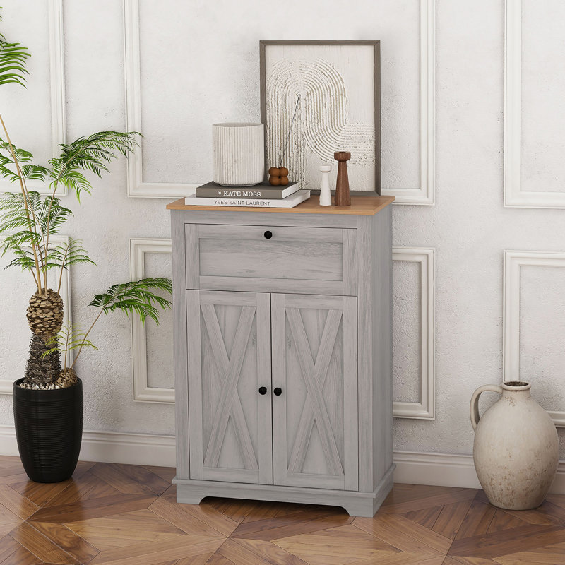 Accent Cabinet With Drawer, Light Gray