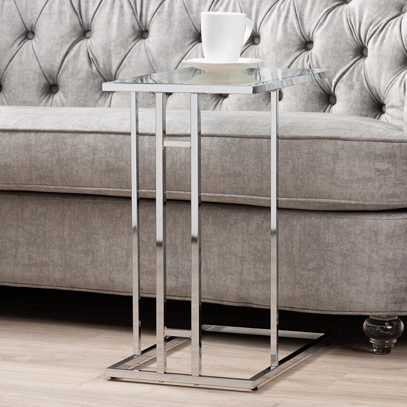 Glass Top C Table End Table, Silver