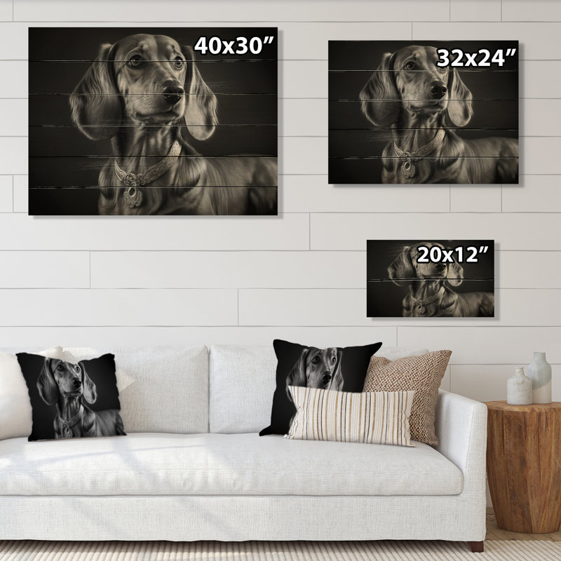 Portrait d'un teckel noir V Portrait d'un teckel noir V - impression sans cadre sur bois, H 30 po x l 40 po x P 1,5 po