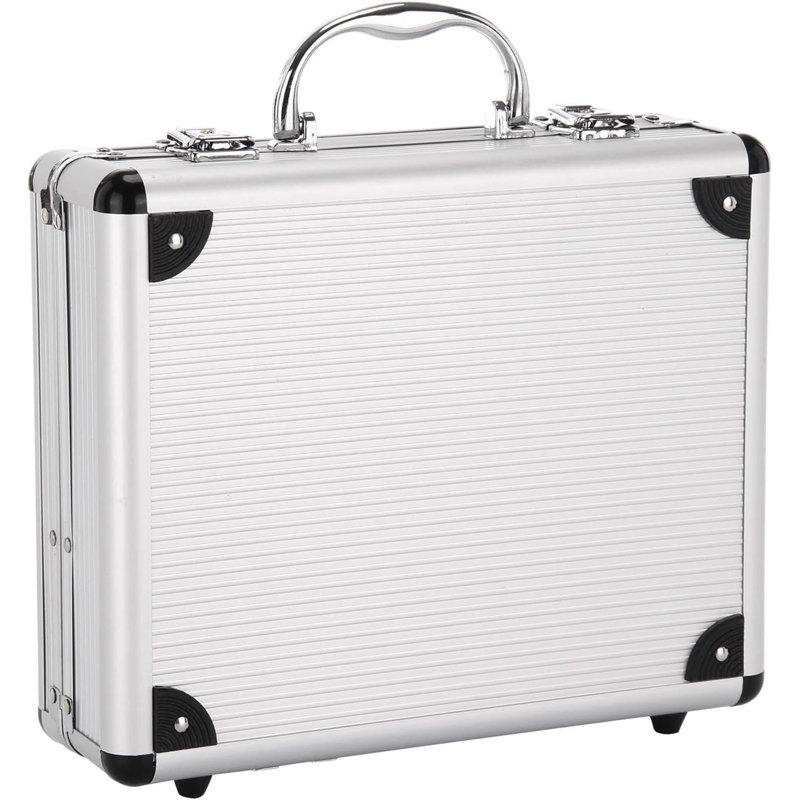 Silver Aluminum Flight Case With Foam Insert – Lockable Portable Tool Box For Instruments, Tools & Valuables – Waterproof, Dustproof, Durable Storage Organizer