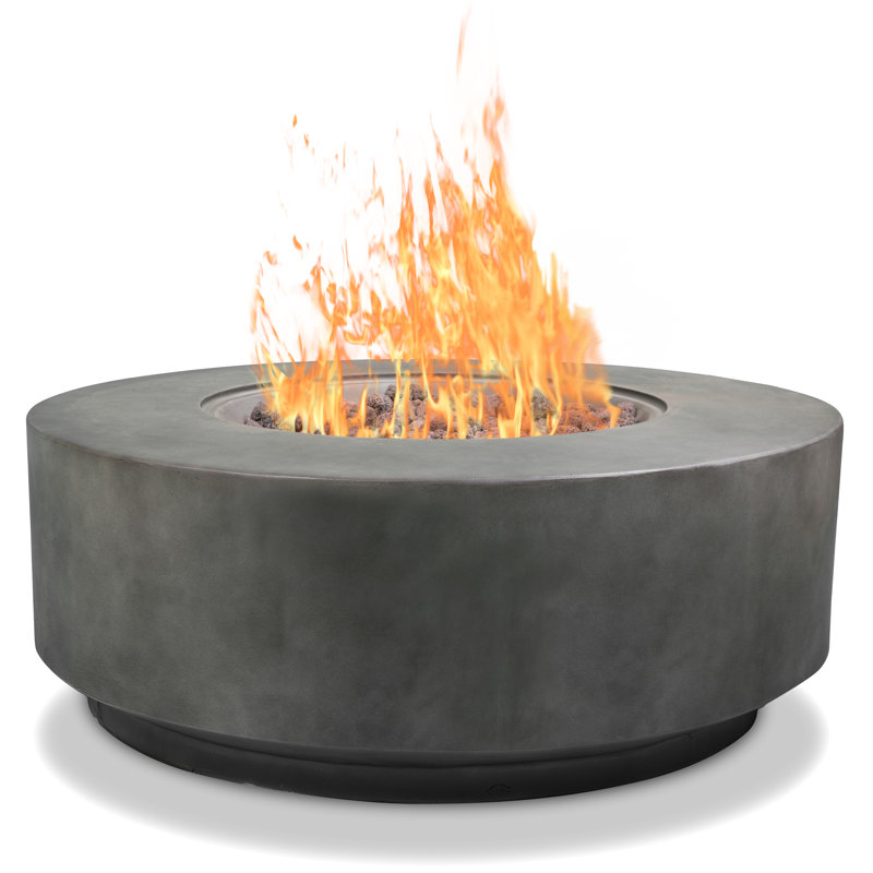Aleidy Round Polyresin Propane Smokeless Fire Pit, Faux Dark Stone