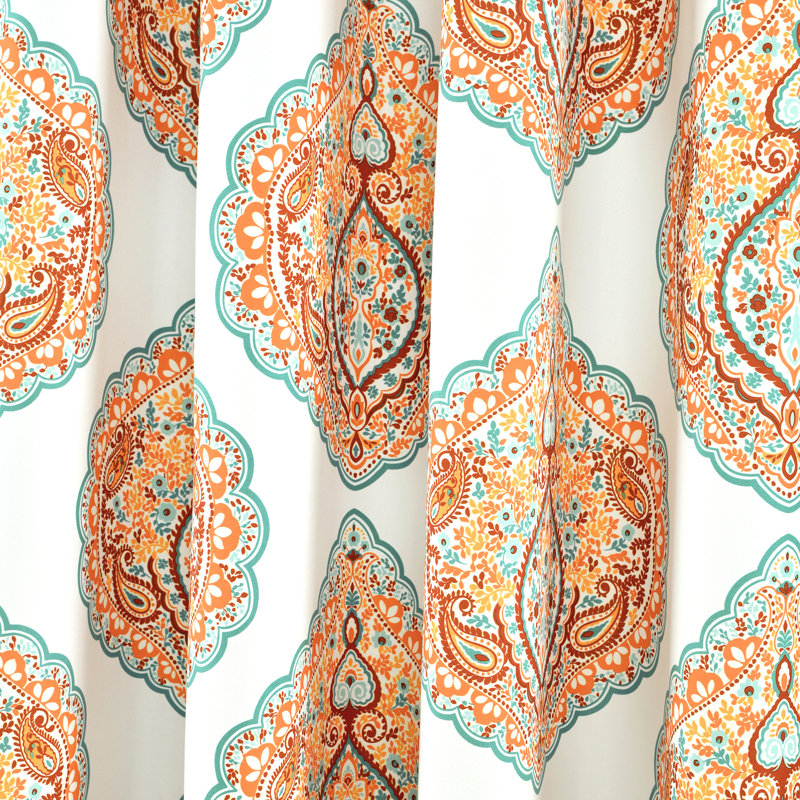 Harley Tangerine and Blue Polyester Light Filtering Curtain Panels