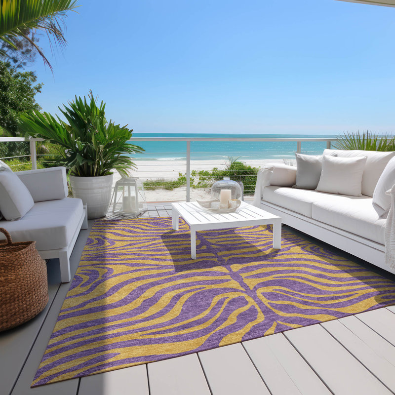 Purple and Beige Zebra Pattern Washable Synthetic Area Rug 9' x 12'