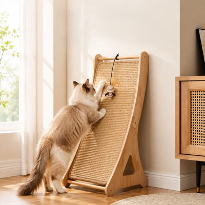Rampe à griffer pour chat, tapis vertical réglable en sisal 2 en 1 et planche inclinée plate, cadre stable en bois de hêtre pour chats d'intérieur