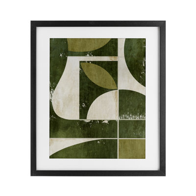 «Earthy Green Tone Shapes», reproduction sous verre encadrée, design par Suzanne Nicoll