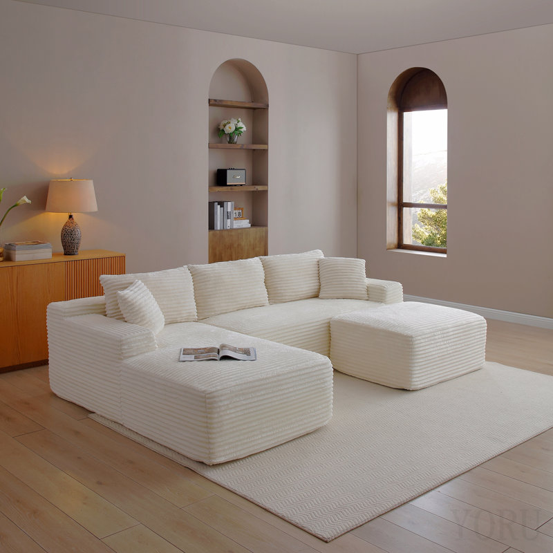 Repose-pieds en velours côtelé avec repose-pieds Cloud, Beige, Beige