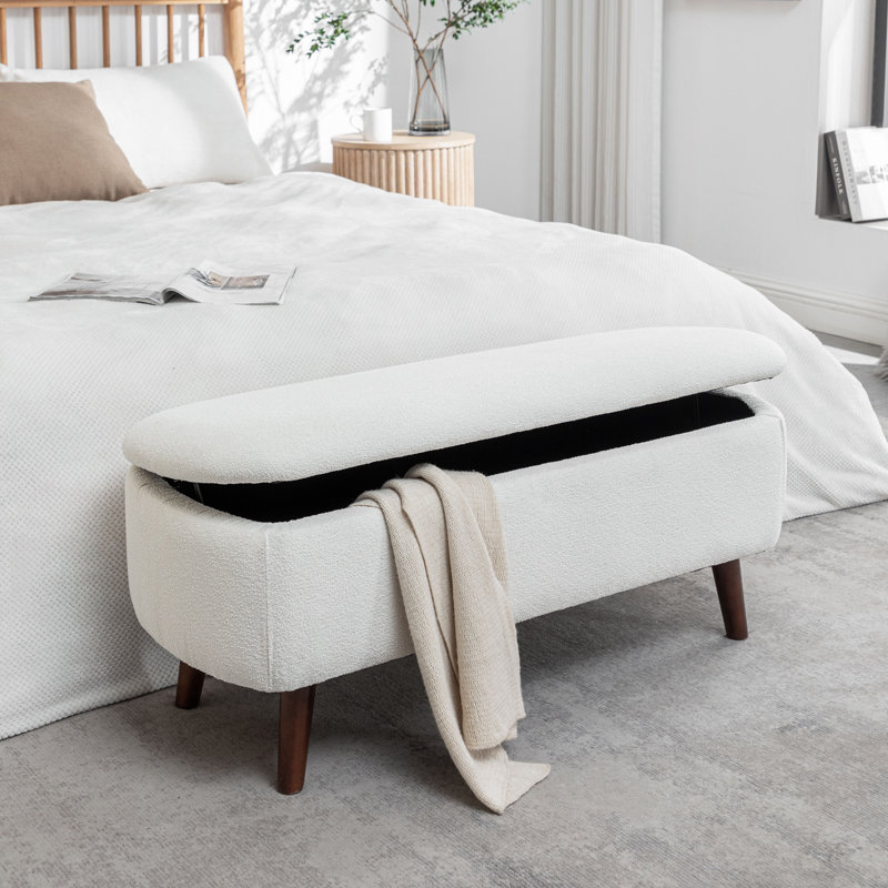 Caralina Fabric Flip Storage Bench with Wooden Legs, White