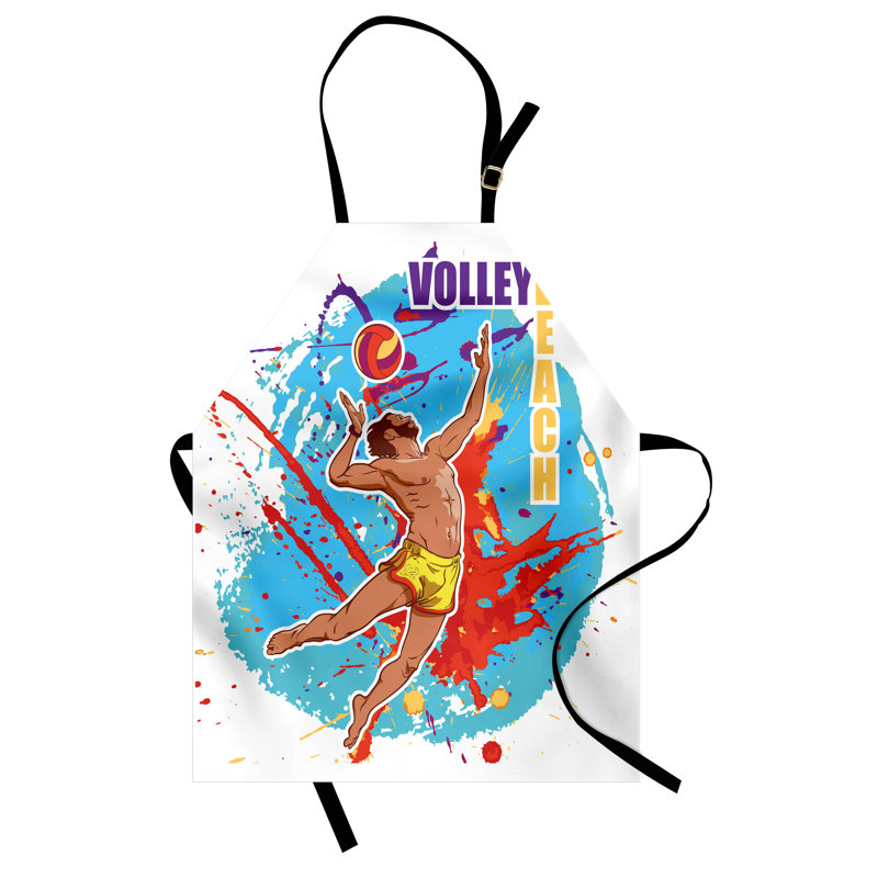 Tablier de plage East Urban Home unisexe, homme servant un ballon suspendu, taille adulte, bleu ciel rouge