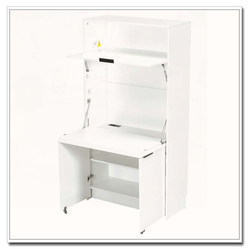 Buffet 69 po avec huche et poste de travail pliable, armoire de rangement multifonctionnelle avec tablette réglable et prise de courant