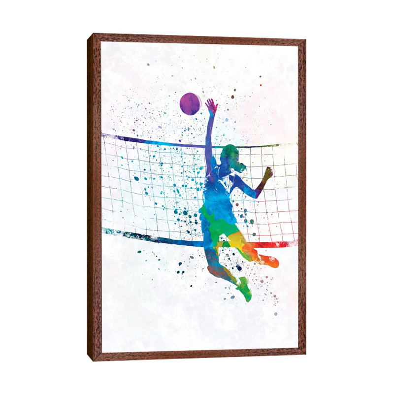 Woman Volleyball Player by Paul Rommer - Painting on Canvas, 101.6 cm H x 66.04 cm W, Classic Brown Wood Framed