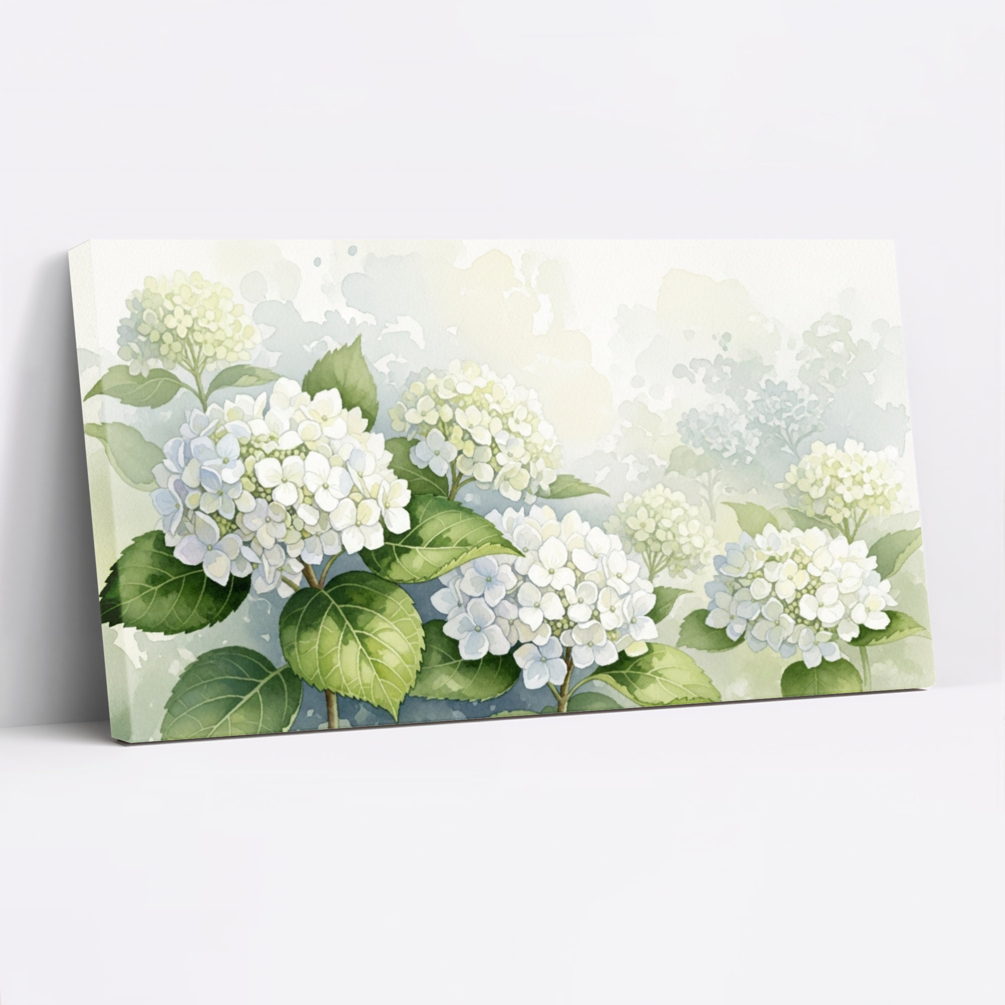 Latitude Run® White Hydrangea Floral Canvas Wrapped Wall Art Oil ...