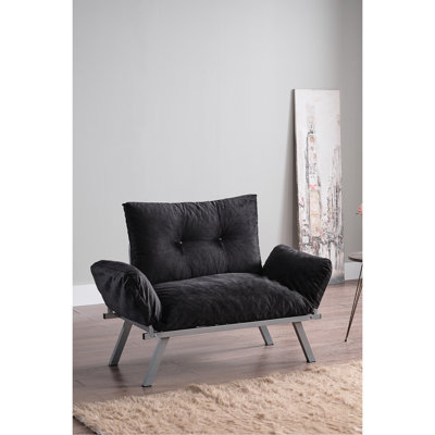 Causeuse futon avec revêtement en chenille et pieds en métal noir, P 49 po x l 24 po H 35 po, 30 lb et tissu