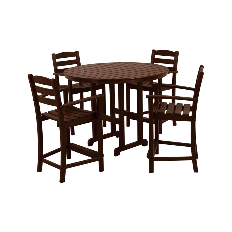 POLYWOOD La Casa Café 5-Piece Round Farmhouse Counter Set, Mahogany