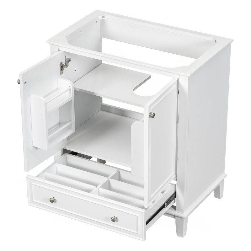 Meuble-lavabo 30 po sans lavabo, base seulement, armoire de salle de bain multifonctionnelle avec portes et tiroir, cadre solide et panneau de fibres à densité moyenne, blanc