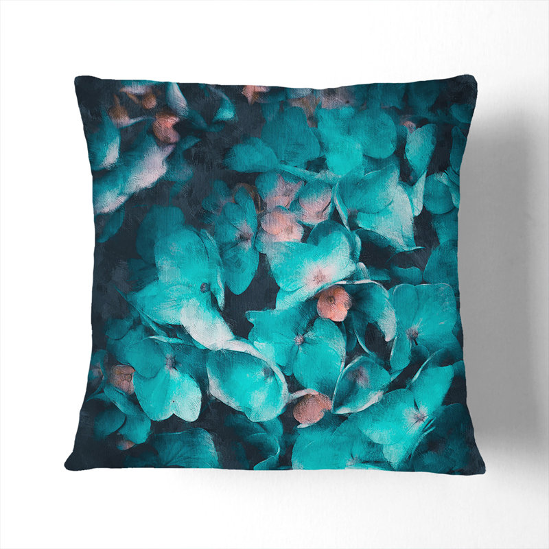 Teal Blue Hydrangeas Painting Square Throw Cushion, Black, 40cm H x 40cm W x 15cm D