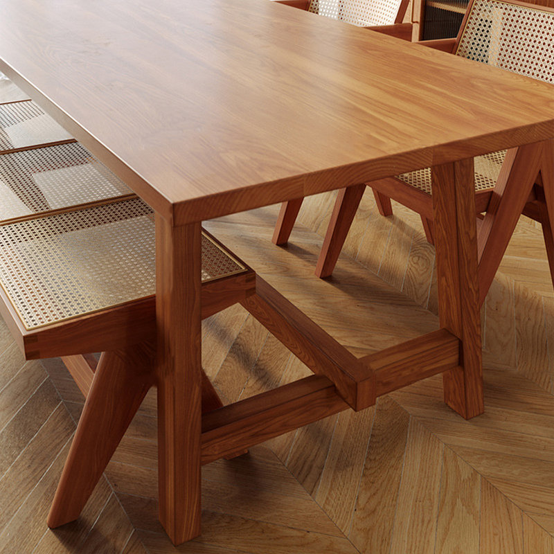 Table de salle à manger rectangulaire en bois massif beige, H 29,53 po x L 55,12 po x l 27,56 po
