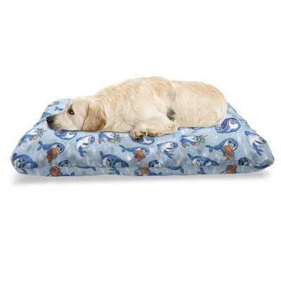 Lit pour animaux de compagnie Ambesonne Sea Seal, phoque aquatique accueillant les animaux et bulles d'eau, coussin résistant à mâcher pour chien et chat avec housse amovible, 24 po x 39 po, souci blanc bleu