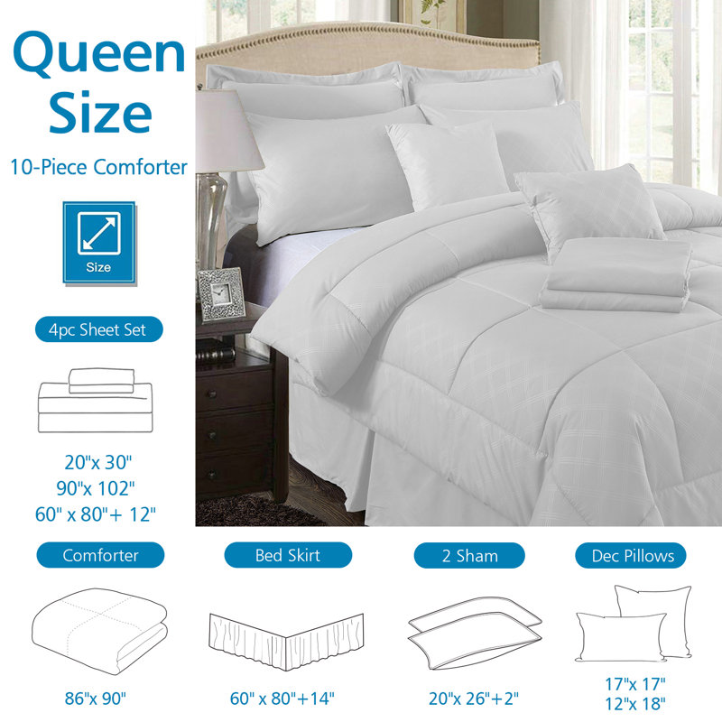 COMFORTER-SET20210310 Geometric Shapes Comforter, Queen Comforter + 9 Additional Pieces, White