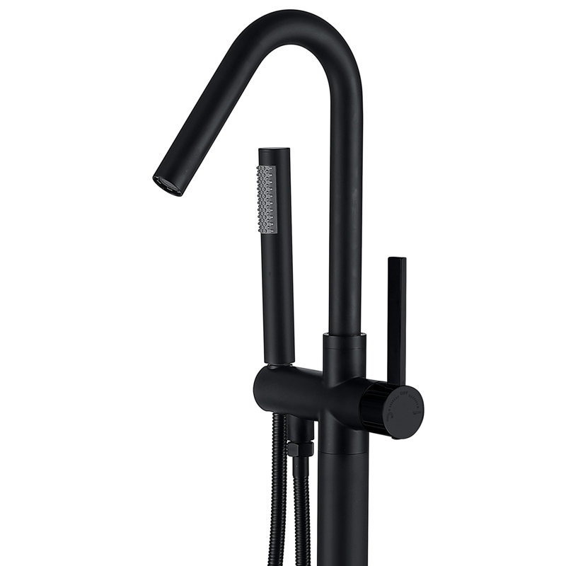 Matte Black Stainless Steel Freestanding Tub Filler with Hand Shower