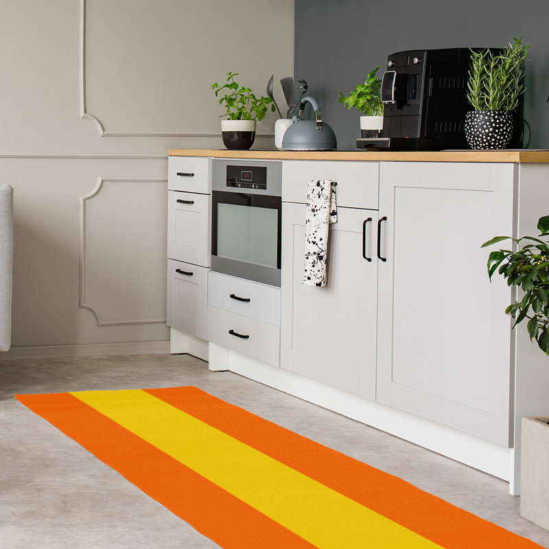 Tapis orange rayé/jaune Miami, Tapis de couloir 2 pi 6 po x 8 pi