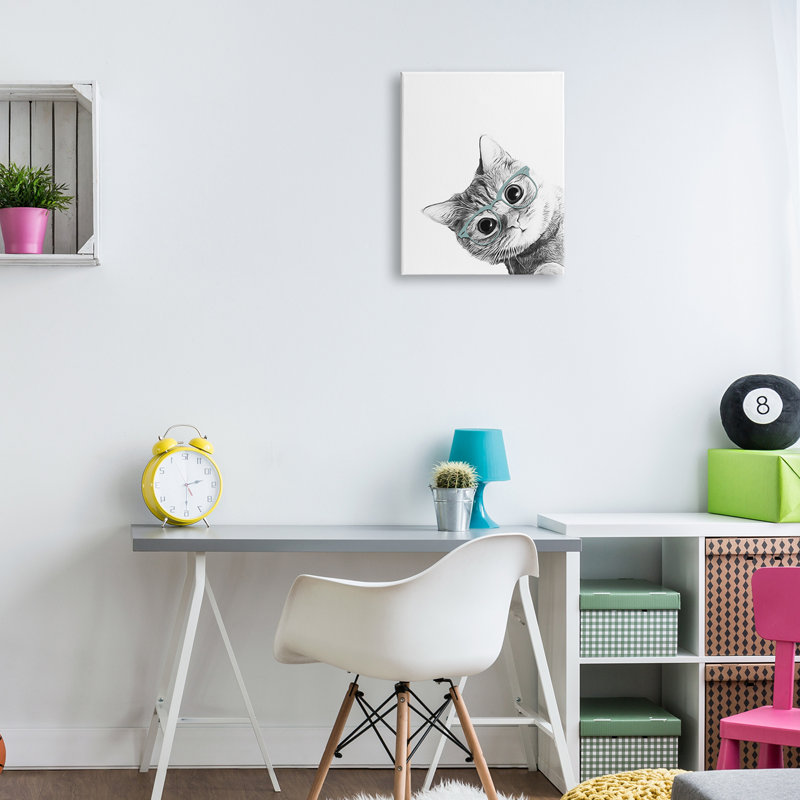 Monochrome Cat with Glasses Portrait Canvas Wall Art, 16 x 20
