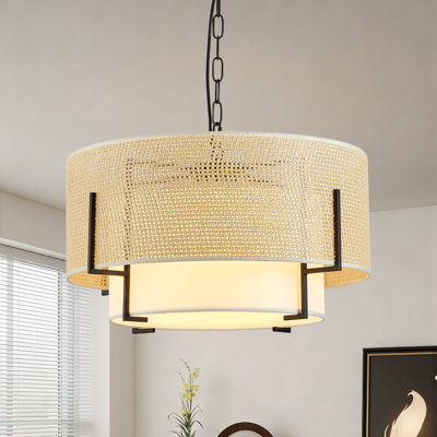 Gold Woven Rattan Linen Semi Flush Mount Ceiling Light Fixture, Warm Light For Bedroom Kitchen Dining Room Living Room Hallway Entryway, Decorative Ceiling Lamp