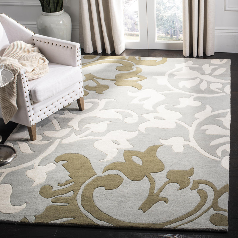 Tapis floral en laine et viscose touffeté à la main Avayah Soho, Rectangle 3 pi 6 po x 5 pi 6 po